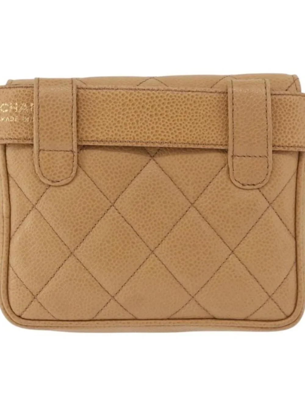 CHANEL Matelasse Waist Bag Grained Calf Skin Beige Gold CC Auth BA12986V
